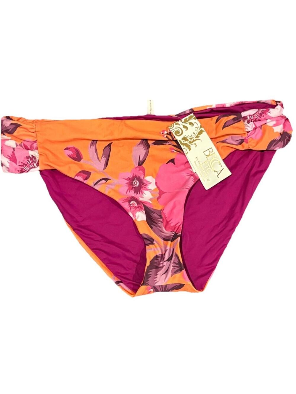 Becca Swim Floral Bikini Bottom Purple Orange 1X 16-18 NEW